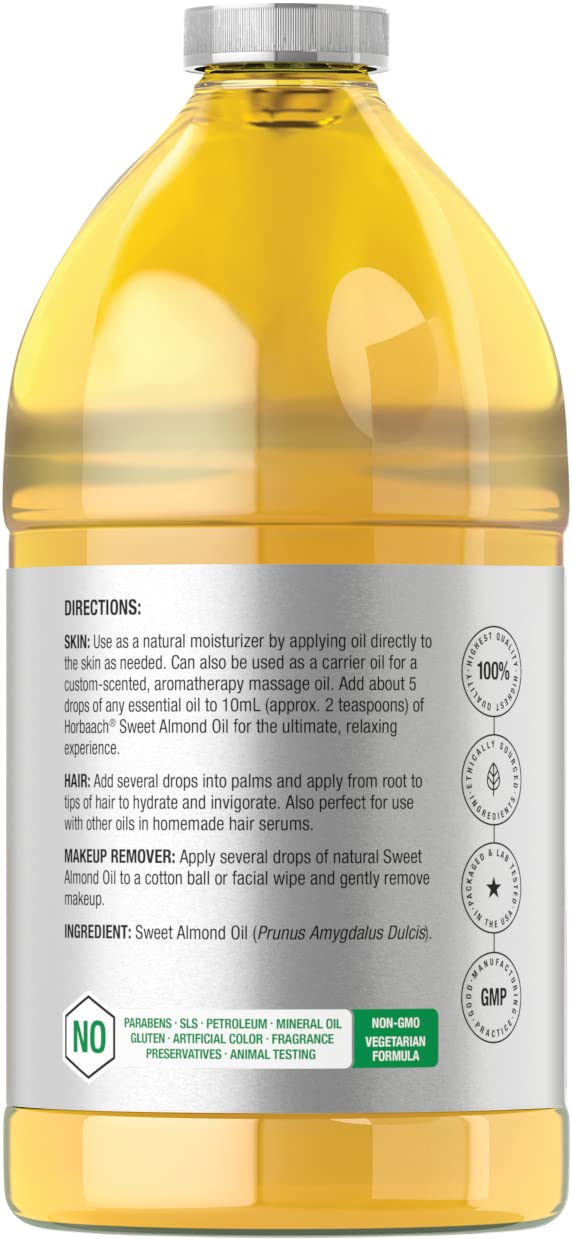 Sweet Almond Oil - Cold Pressed Moisturizing Oil for Skin & Hair | 64 fl oz | Vegetarian, Non-GMO, Gluten Free