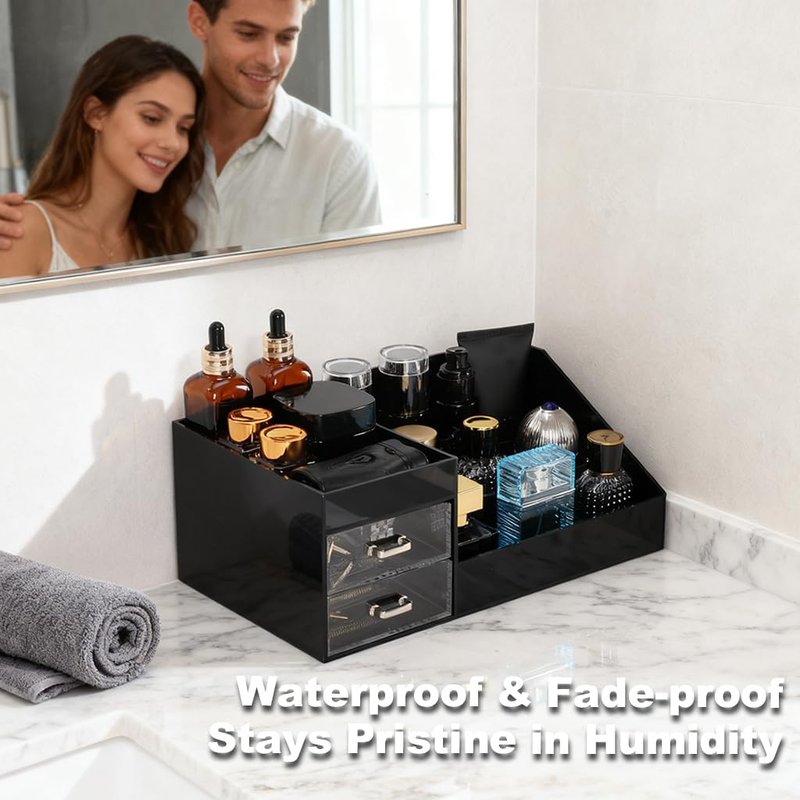 Acrylic Cologne & Watch Organizer for Men - Large Bathroom Vanity Storage & Dresser Caddy with Drawers