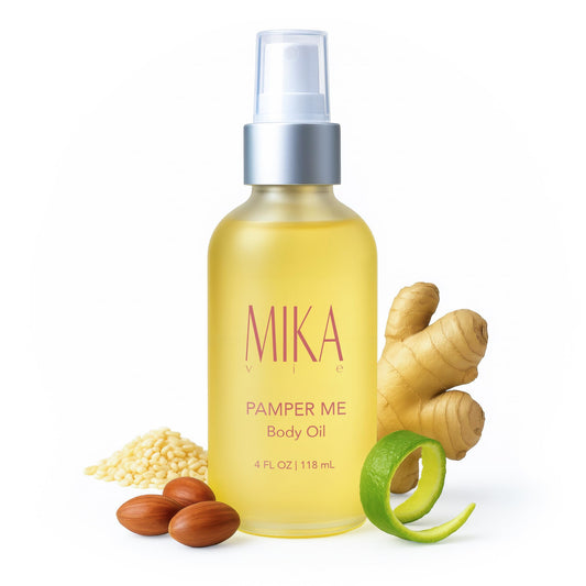 Mika Vie Luxury Organic Body Oil After Shower for Women - 4 oz Moisturizing Body Oil for Dry Skin W/Sesame & Jojoba Seed, Ginger & Bergamot Oils - USDA|NOP Certified Organic, Non-Greasy, Paraben Free