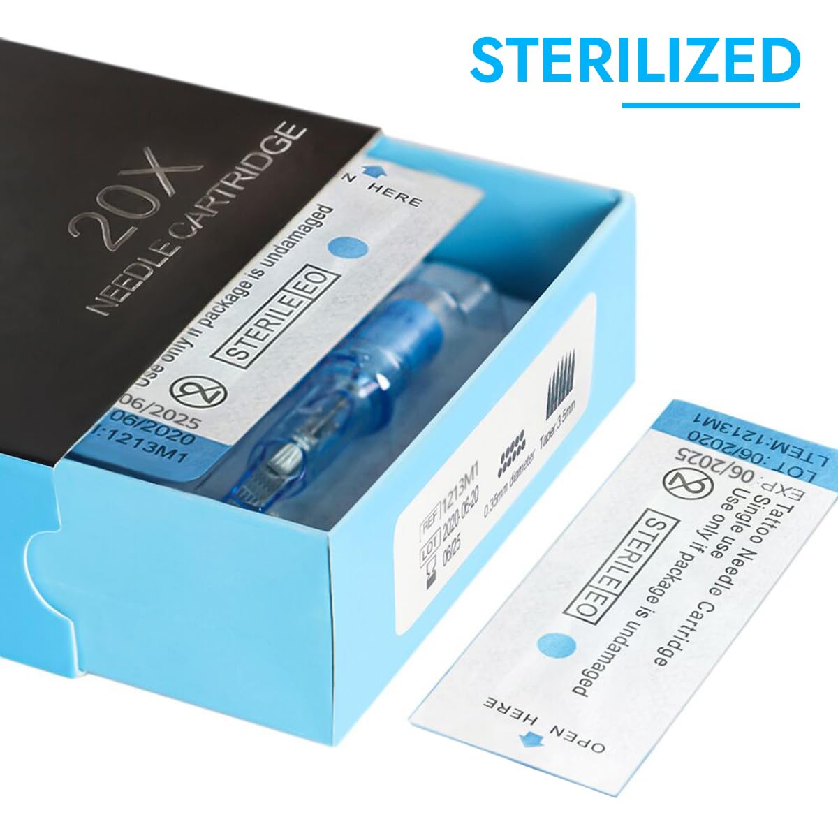 Tattoo Cartridges Needles, 20Pcs Tattoo Needles #06 Bugpin 3 Round Liner with Membrane Disposable Cartridges Tattoo Needles Long Taper for Permanent Makeup Tattoo Supplies (0603RLL)