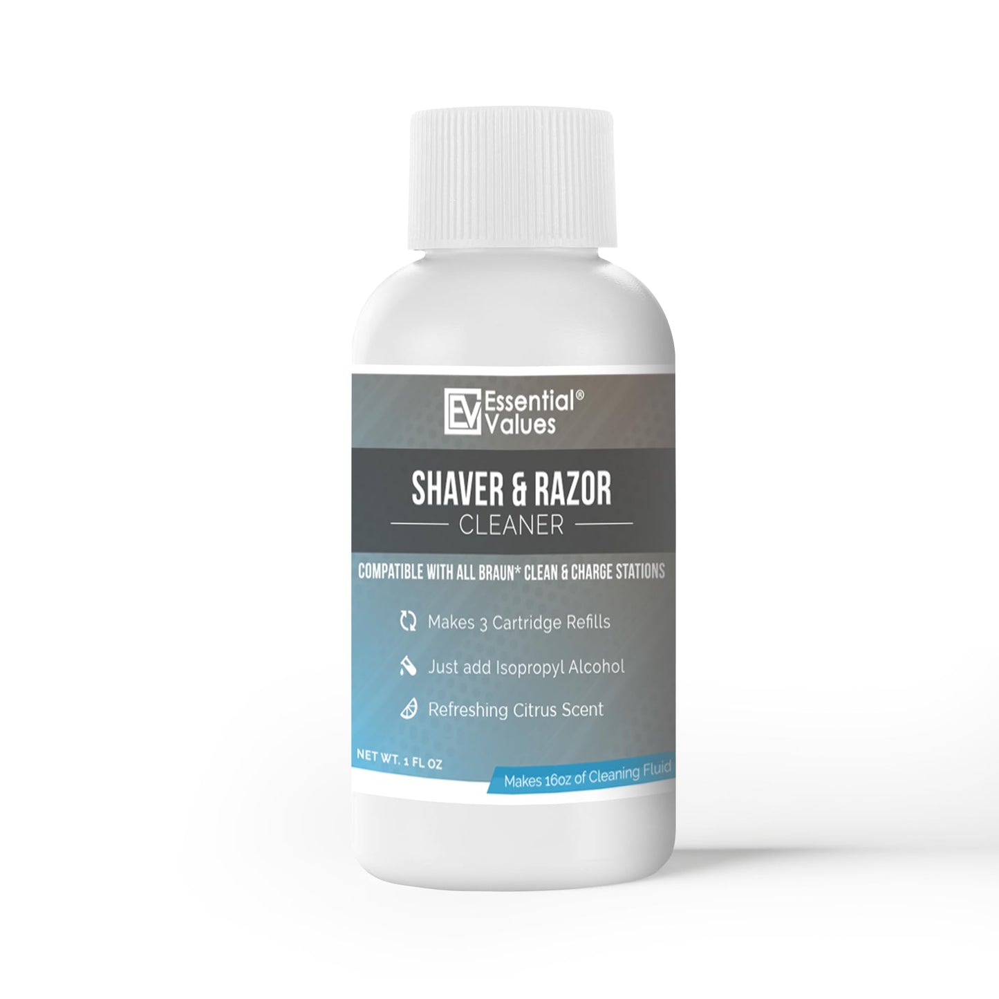 Essential Values Electric Shaver Cleaning Solution - Compatible with Braun Clean & Renew Refill Cartridges - 3 Bottles Makes 9 Refills - Manufactured in USA