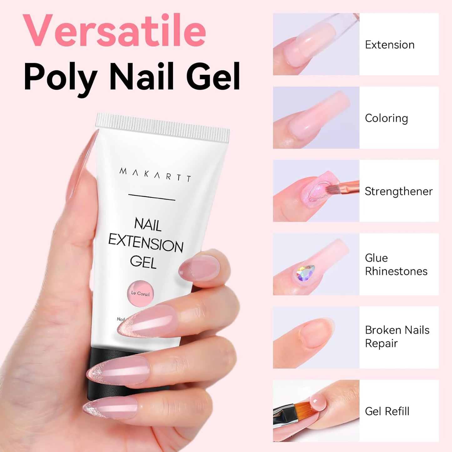 Makartt Poly Nail Gel: Clear 50ML Gel Builder for Natural-Looking Strengthener 3D Molding Gel for Trendy Nail Art-Long-Lasting and Easy to Use Supplies