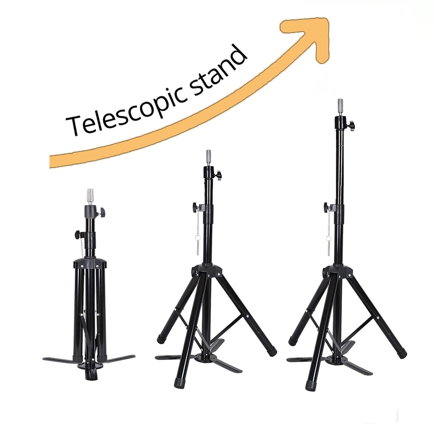 Heavy Duty Wig Stand Tripod, Wig Head Stand Mannequin Head Stand, Adjustable Holder for Styling Cosmetology Hairdressing Training (64 inch with no pedal)