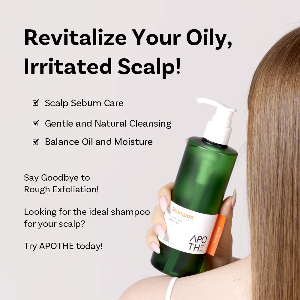 APOTHE Shampoo for Scalp & Sebum Care – 10.1 fl.oz. (300ml) – pH-Balanced, Deep Cleansing, and Refreshing for Oily & Sensitive Scalp