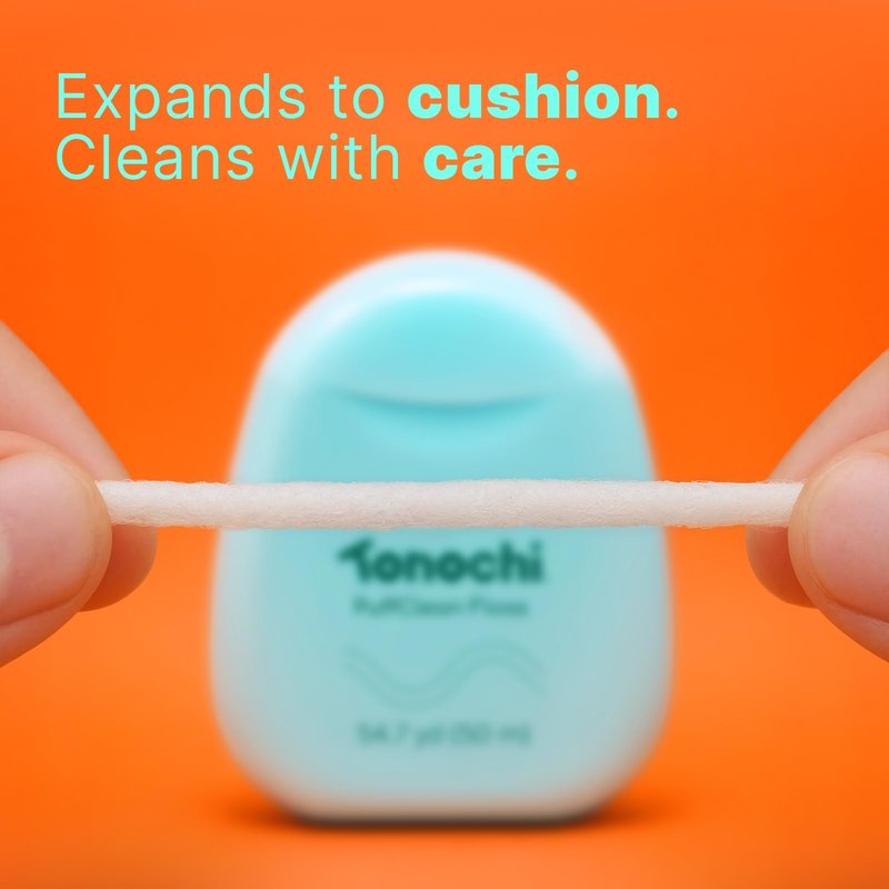 Tonochi PuffClean Extra Soft Dental Floss for Sensitive Gums, Expanding Floss, PFAS Free, Gentle Deep Clean, Mint + Xylitol, 3-Pack (164 yd Total)