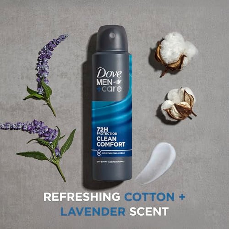 Dove Men+Care Antiperspirant Deodorant Clean Comfort, Pack of 12, Dry Spray For Men 72-hour Sweat and Odor Protection with Triple Defense Technology 3.8 oz
