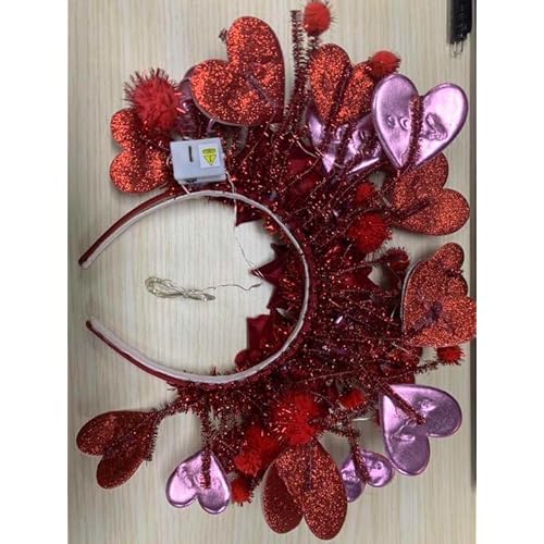 CLOACE Valentine's Day Heart Headband Light Up Red Hearts Hair Band LED Flower Party Featival Hair Accessoires for Women and Girls (Red)