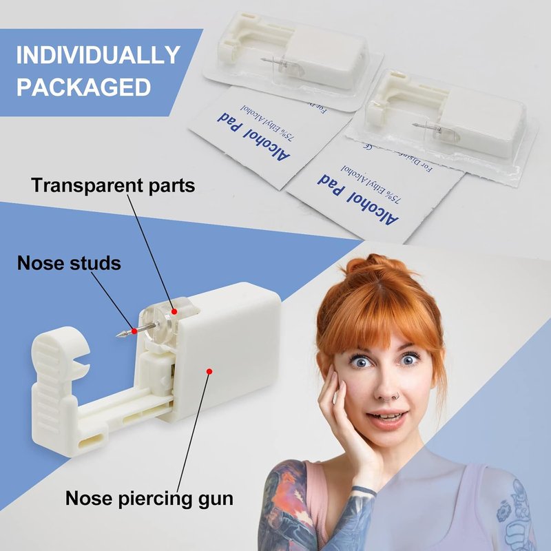 Nose Piercing Gun Kit - 24 Pcs Disposable Gun with Built-in Nose Stud for Easy Piercing