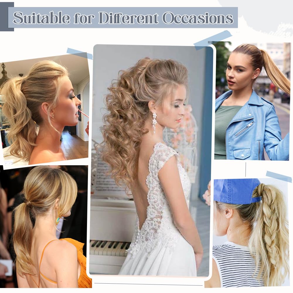 Rich Choices Ponytail Extension 100% Real Human Hair Wrap Around Remy Ponytail Extension for Women Clip In Long Pony tail Extensions Straight 13.5 Inch #18P613 Ash Blonde Highlighted Bleach Blonde