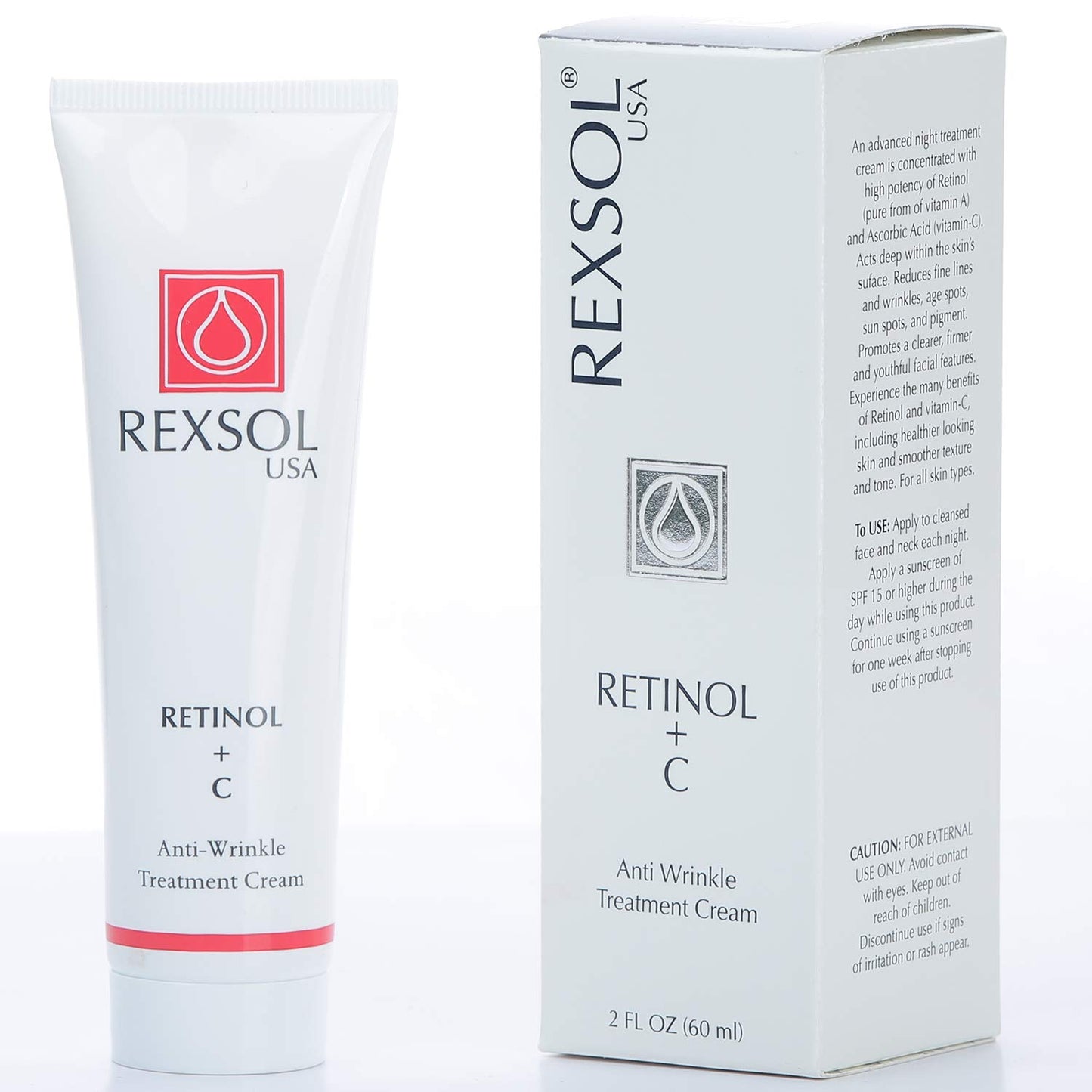REXSOL Retinol + Vitamin C Anti-Aging Cream - Night Face Care & Dark Spot Remover | 2 OZ Infused with Vitamin E & A