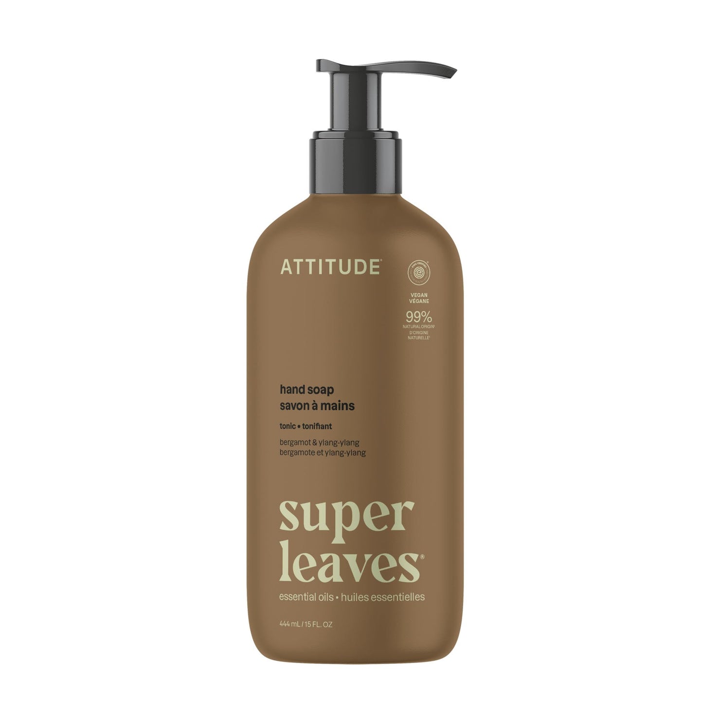 ATTITUDE Liquid Hand Soap with Essential Oils, Moisturizing Hand Wash, Gentle Daily Cleanser, EWG Verified, Vegan Clean Beauty Skin Care, Bergamot & Ylang Ylang, 15 Fl Oz