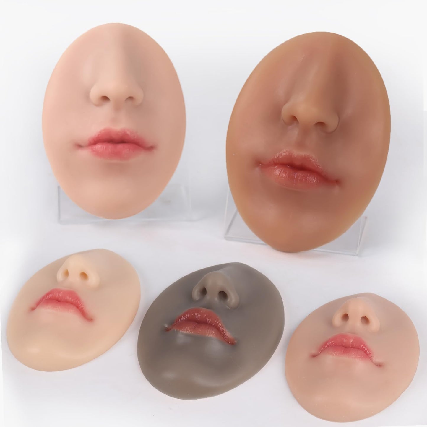 Vnmcry Silicone Nose Mouth Model Soft Flexible Piercing Practice Body Parts Silicone Lips Realistic Face Piercing Model Display (Ivory, M-Thin Lip)