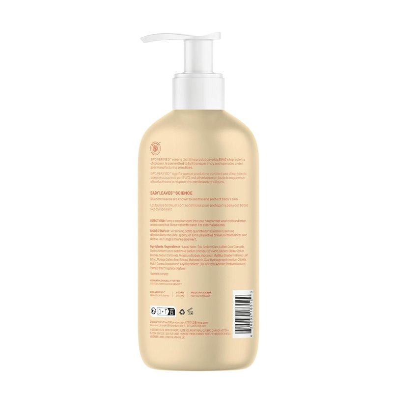 ATTITUDE Baby 2-in-1 Shampoo & Body Wash - EWG Verified, Vegan, Pear Nectar Scent | 16 Fl Oz