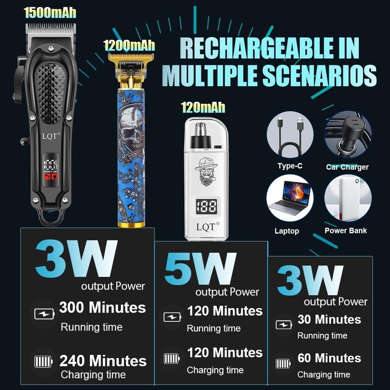 Professional Hair Clippers for Men - Rechargeable Cordless Beard Trimmer & Nose Hair Trimmer | Perfect Gift for Dad, Husband, Son