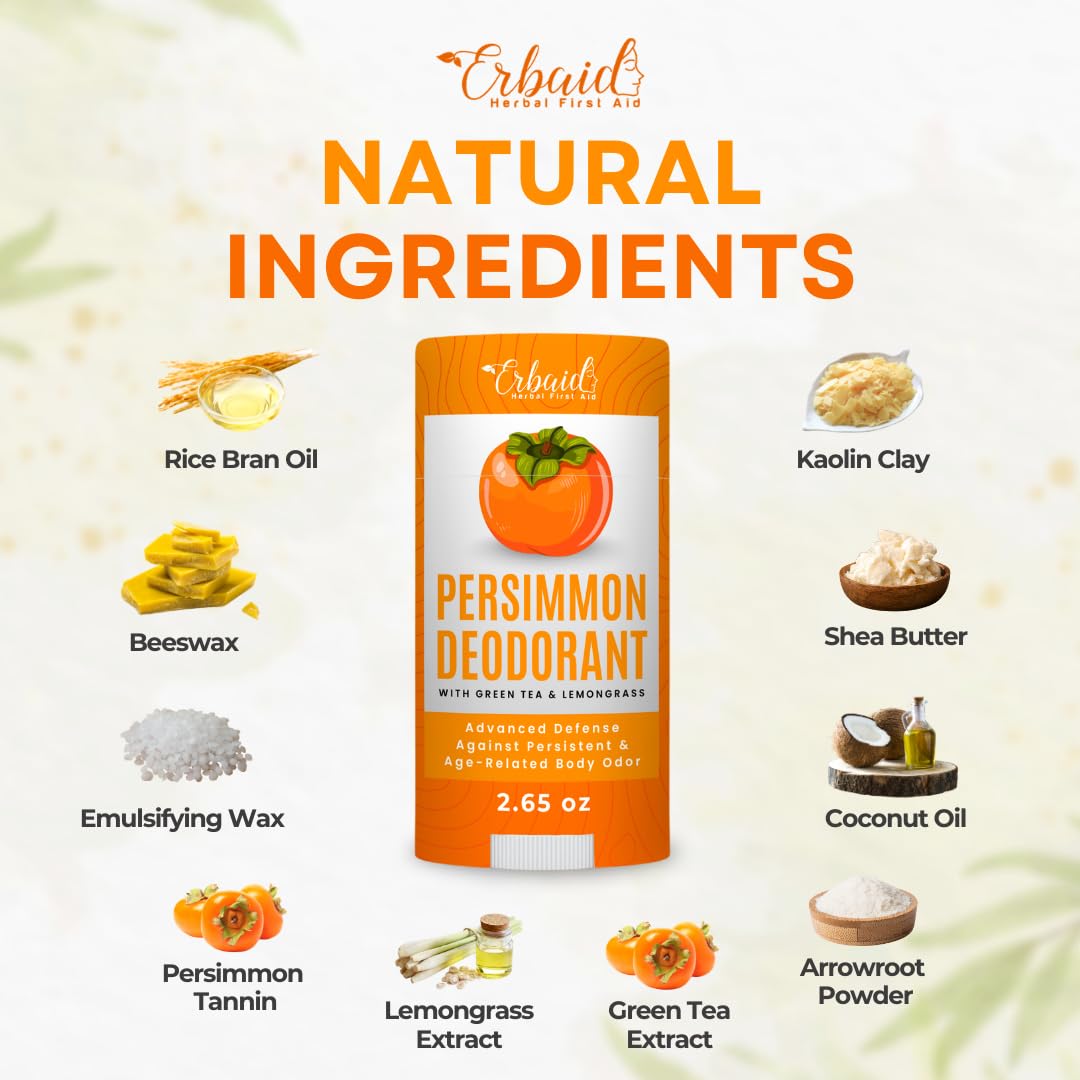 Persimmon Deodorant – All-Natural Whole Body Deodorant for Women and Men – Japanese Persimmon Extract Helps to Eliminate Body Odor and Old People Smell – Extra Strength, Aluminum Free, Long Lasting
