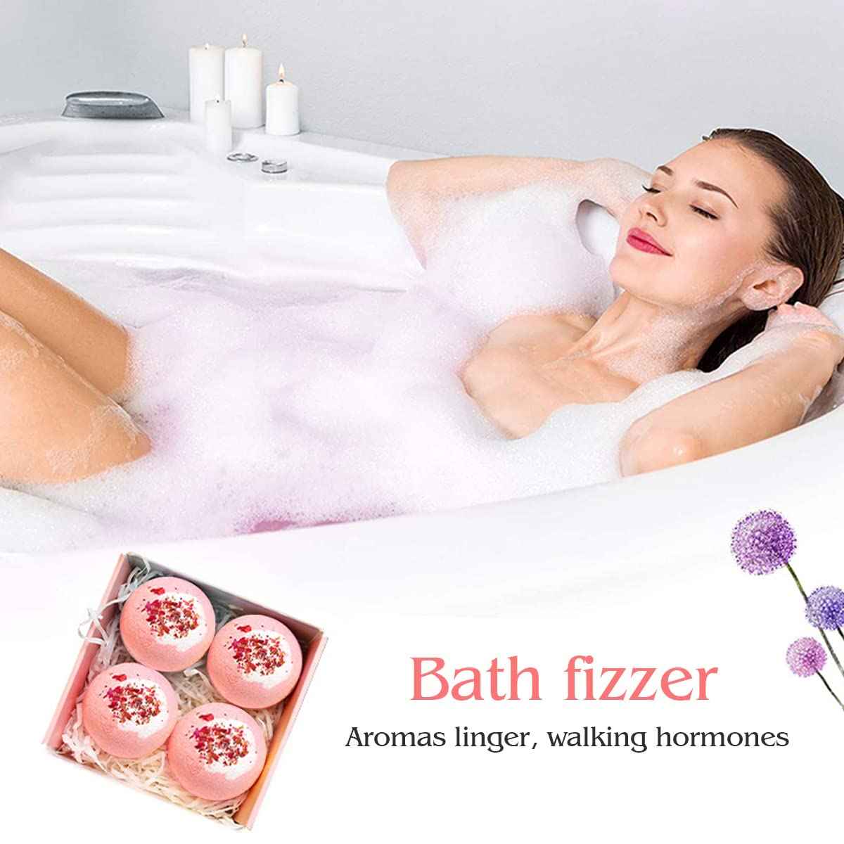 KASTU Dried Flower Bath Bombs Salt Balls,4-Pack Gift Set,Rose Extract Essential Oils,Moisturizing Dry Skin,Fizzy Spa,Relaxation,Self Care,Relaxing,Bubble Bath Bomb Gifts Idea for Men Women