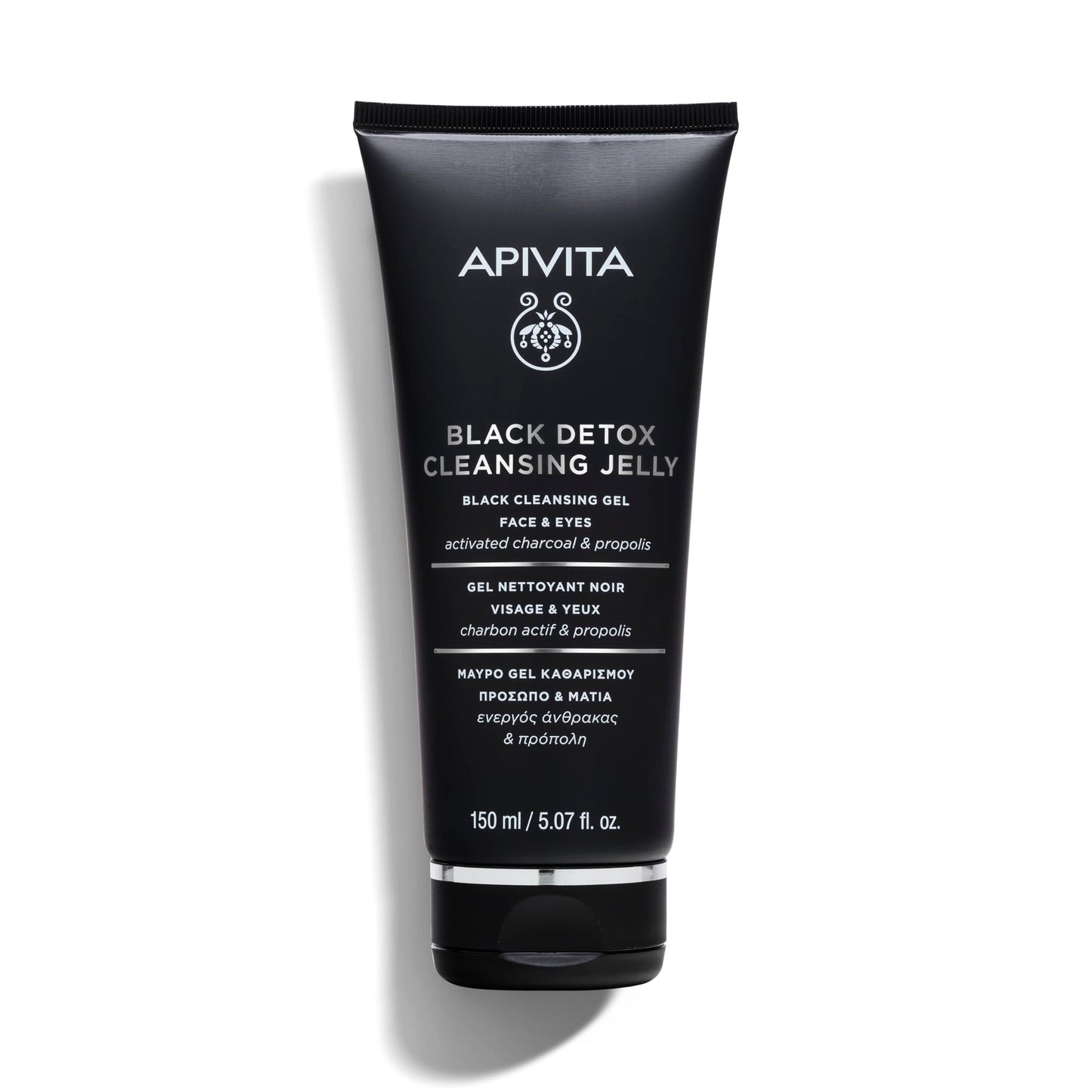 Apivita Black Detox Cleansing Jelly, Detoxifying Face & Eye Cleansing Gel with Activated Charcoal & Propolis
