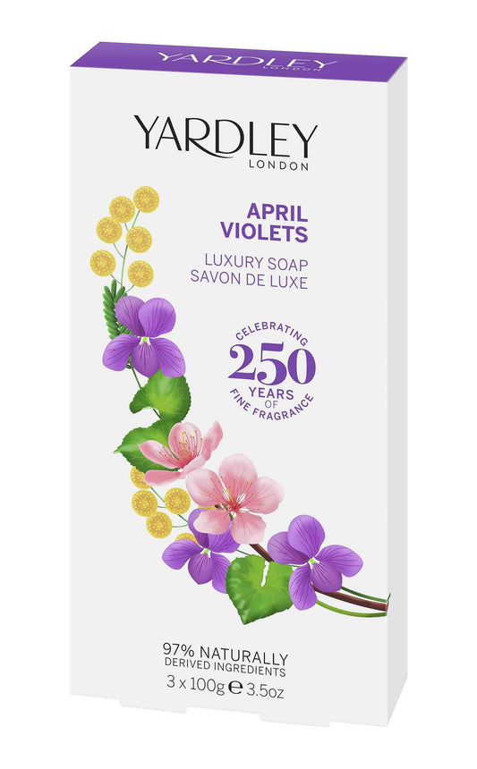 Yardley April Violets Luxury Bar Soap Set for Women, 3 Count