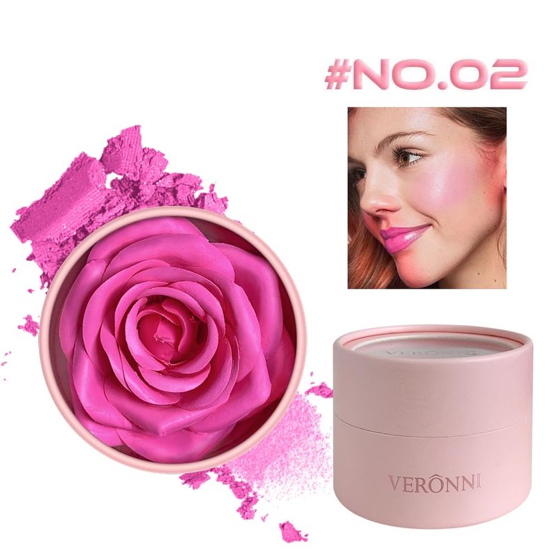 Pink Rose Petal Blush, 3D Rose Makeup Flower Petal Blush for Cheeks, Natural Glowing Redness Long Lasting Buildable Color, Contouring and Brightening, Makeup Powder blusher as Festival Gifts(#02)
