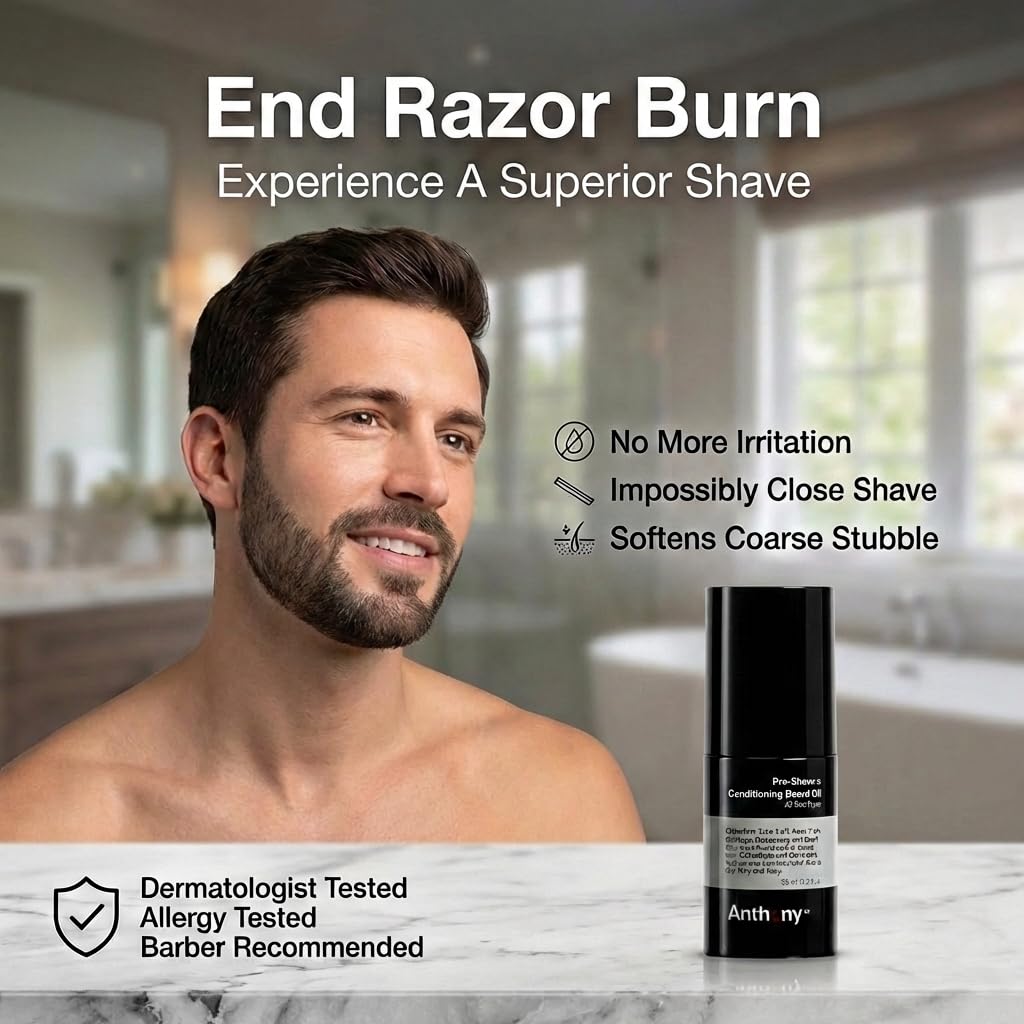 Anthony Pre-Shave and Conditioning Beard Oil, 2 Fl Oz, Contains Rosemary, Basil, Olive and Calendula Oils, Hydrates, Softens, Nourishes, and Conditions Skin