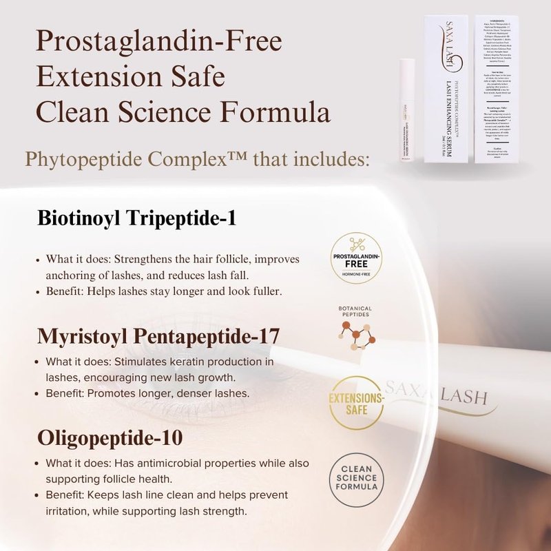 Saxa Lash Peptide Lash Serum. Eyelash Growth Serum with Phytopeptide Complex™. Prostaglandin-Free Formula for Longer, Fuller Lashes