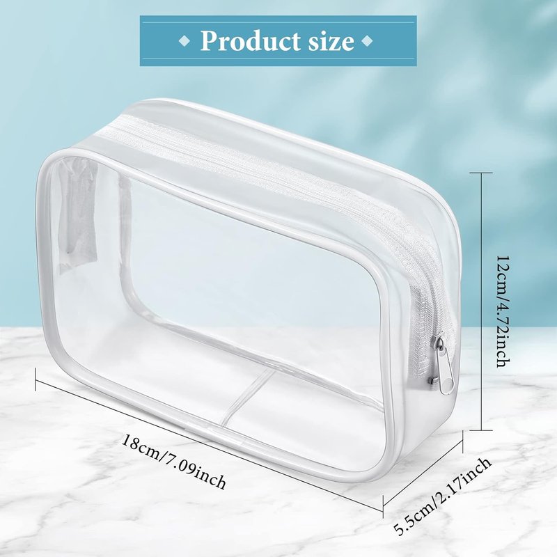Clear Makeup Bags - 12-Piece PVC Zipper Pouches for Travel | Waterproof Cosmetic Storage Cases (Medium, White)