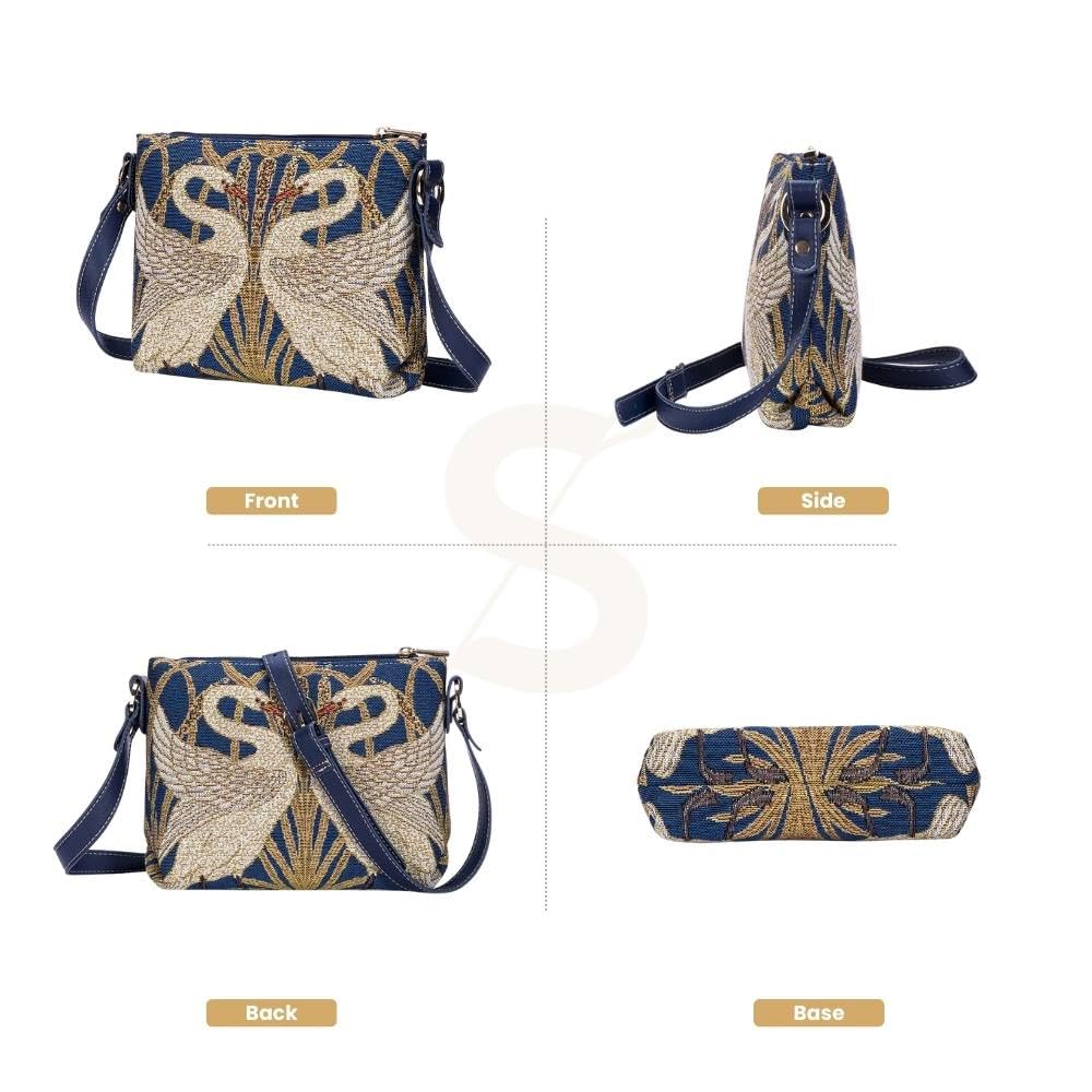 Signare Tapestry Crossbody Bag Shoulder Purse for Women In Walter Crane Swan Design (XB02-ART-WC-SWAN)