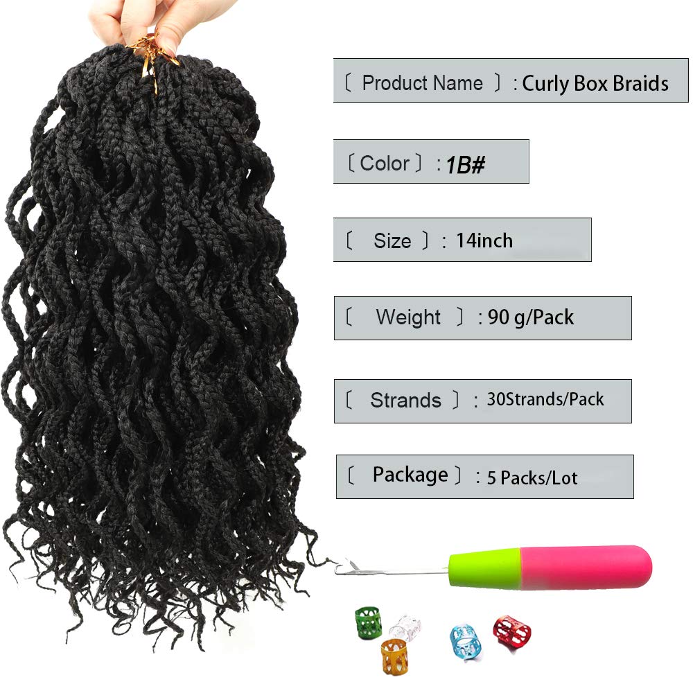 150 Strands Goddess Box Braids Crochet Hair Curly Braided Crochet Box Braiding Hair 14 Inch 3X Pre Looped Box Braid Crochet Braids Extensions 5 Packs Wavy Crochet Hair for Black Women