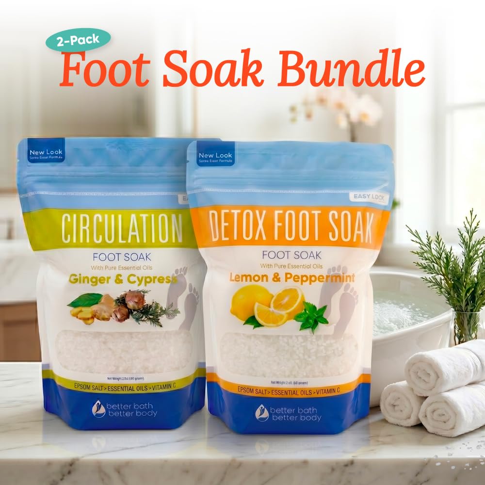 2 Pack Foot Soak Salts Bundle for DIY Foot Spa with Bamboo Scoop (2 lbs Each 4 lbs Total) for Discomfort and Dry Skin Made in USA with BPA Free Easy Lock Pouch