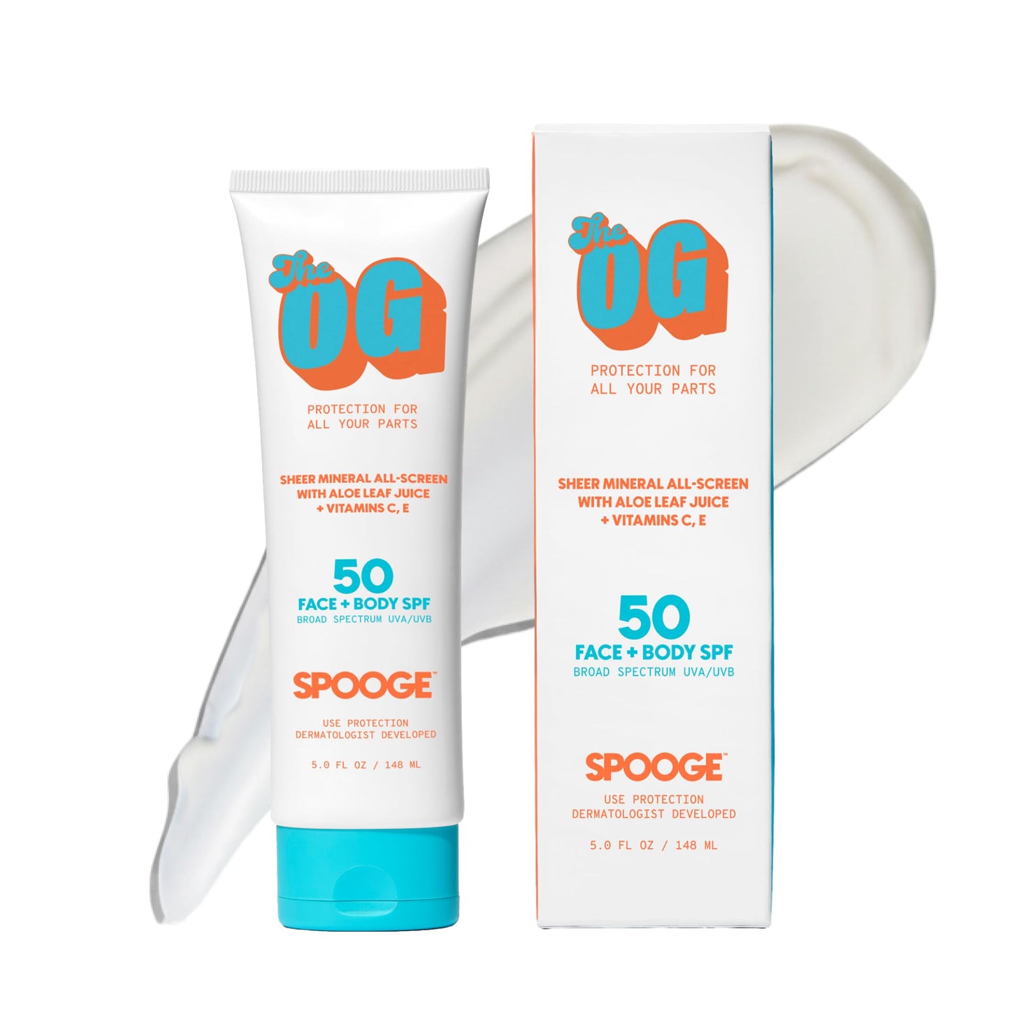 Spooge The OG | Mineral Sunscreen SPF 50 | Zinc Oxide Sunblock | Non Toxic Sunscreen For Face & Body | Dermatologist Developed Formula | Aloe & Vitamins C, E | Reef Safe Sunblock | 5oz