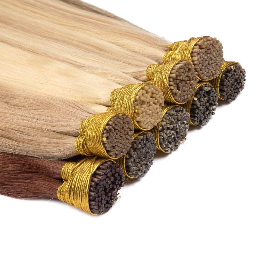 Beayhal I Tip Remy Human Hair Extensions Cold Fusion Hair Piece Pre Bonded Keratin Stick In Hair Extensions Long Straight #18/613 Golden Brown Highlighted Bleach Blonde Hairpieces 100 Strands 100g 16"