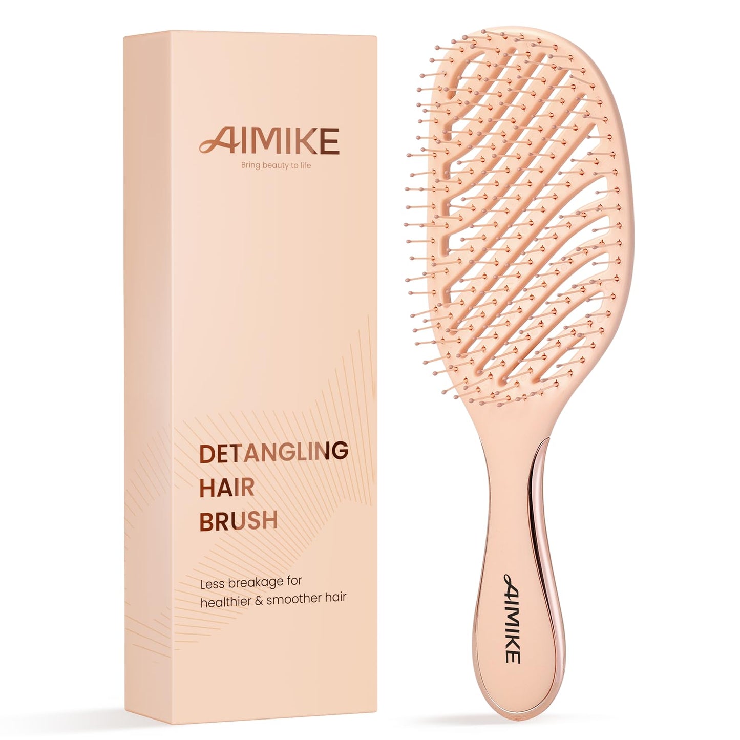 AIMIKE Rose Luxe Detangler Brush, Pain-Free Vented Detangling Brush with Ultra-Soft FlexGlide Bristles, Effortlessly Remove Knots & Reduce Hair Breakage, Wet Dry Brush for Women Thin Fine Hair