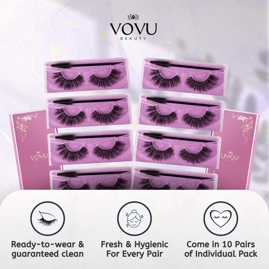 10 Pairs Mink Lashes Fluffy Eyelashes Mink Wispy Lashes (Purple) - Ready-to-Wear, Pre-Curved, Feather-Light Comfort, Reusable Up to 20 Times, Instant Glam, No Trimming, Individually Sealed