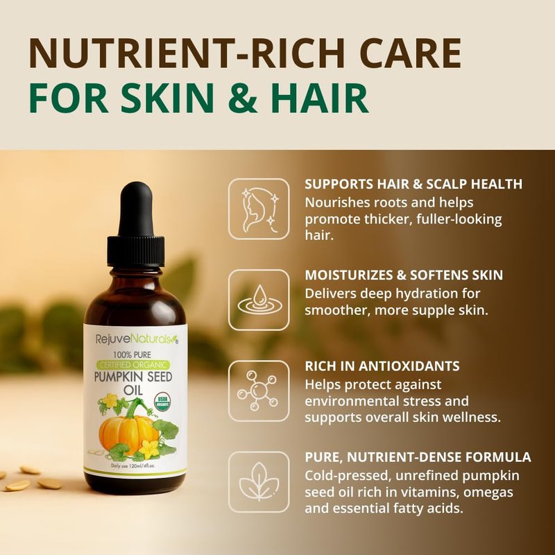 Organic Pumpkin Seed Oil - 100% Pure Cold Pressed | 4-Oz Bottle for Hair Growth & Moisturizing