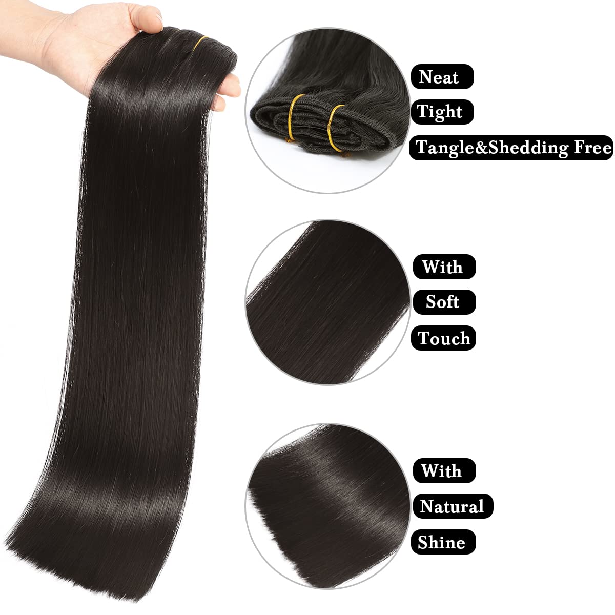 Clip in Hair Extensions Real Human Hair 18 Inch Narural Black Real Hair Extensions Clip in Human Hair Straight 8Pcs Invisible Seamless Human Hair for Women 70g (18Inch 70g)