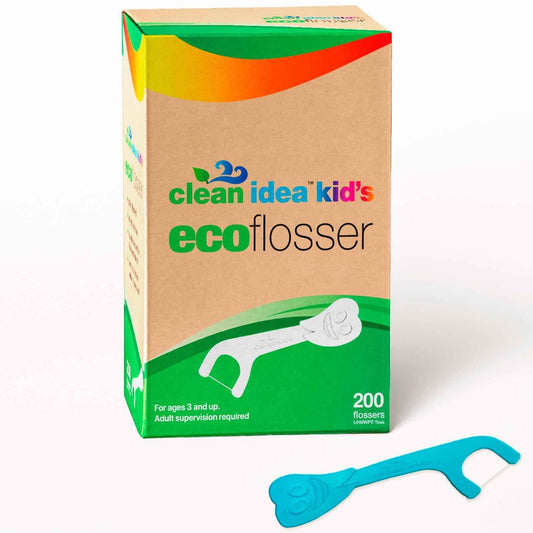 Clean Idea Kids EcoFlossers 200ct, Easy to Hold Kids Flossers, Fun & Colorful Kid Flossers, Natural Kid Floss, Plastic Free Biodegradable Floss Picks, Toddler Flosser Stick