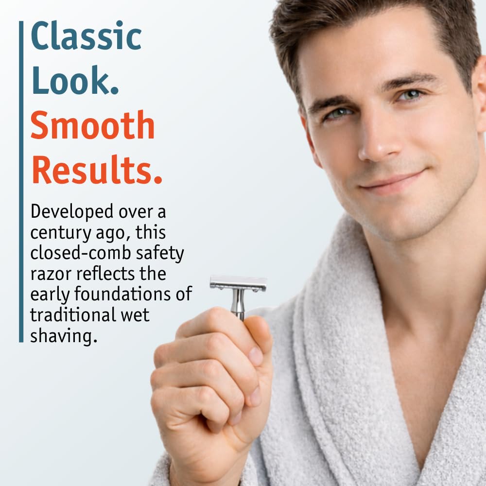 MERKUR 33C Double Edge Safety Razor, Three-Piece Design, Closed Comb, Short Handle, Bright Chrome Finish, Made in Germany
