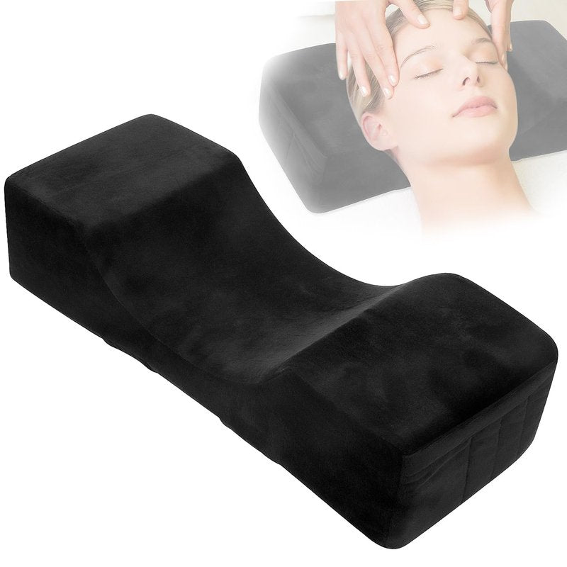 Eyelash Extension Velvet Lash Pillow - Memory Foam Neck Support with Side Pockets | Black