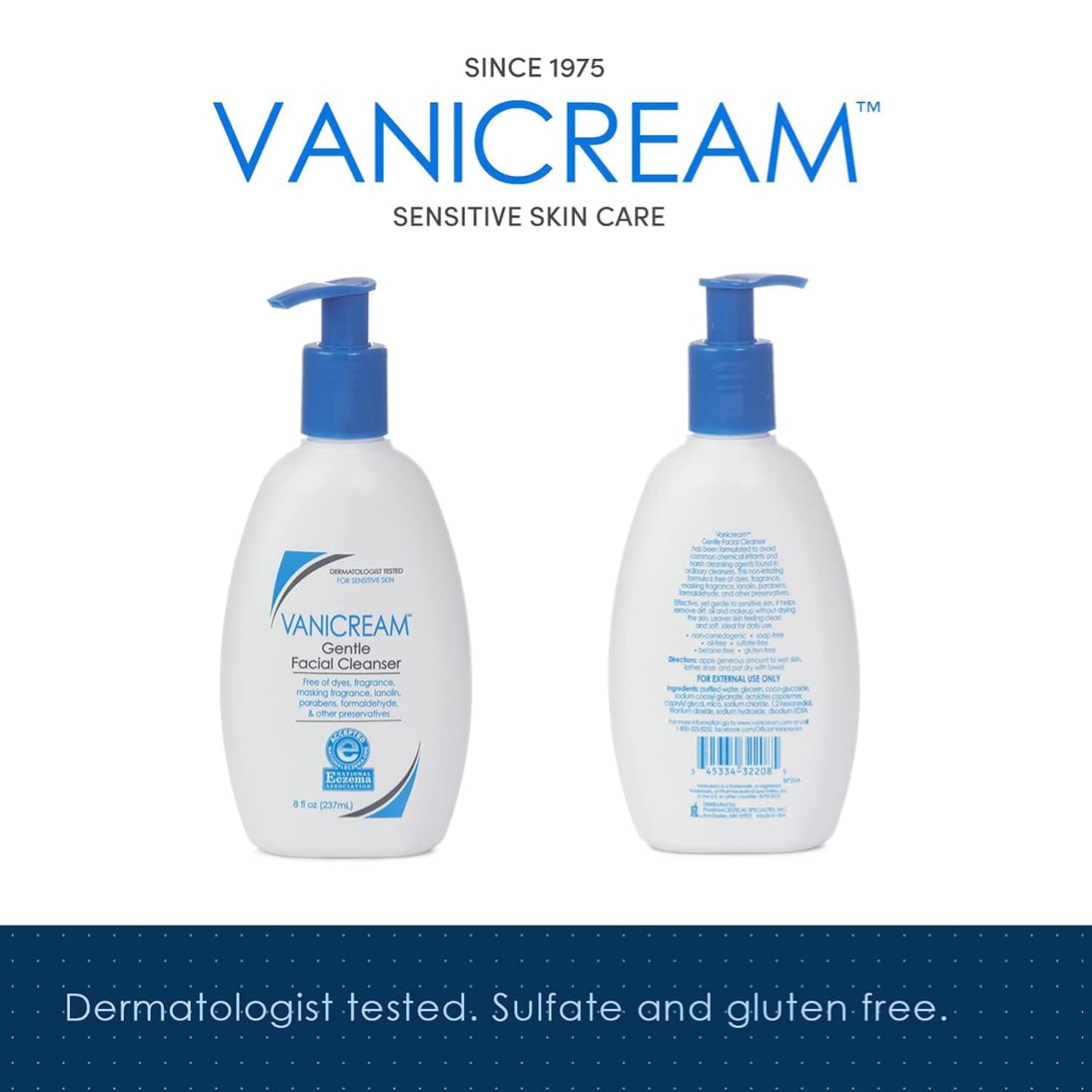 Vanicream Gentle Facial Cleanser - Soothing Formula for Sensitive Skin | 8 Fl Oz (Pack of 2)