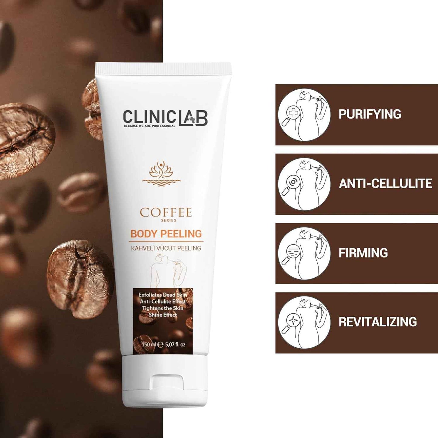 ClinicLab Body Peeling with Coffee - Dead Skin Removal Peeling Gel & Skin Care - Moisturizing Hydrating Exfoliator Foot, Face & Body (5.07fl oz)