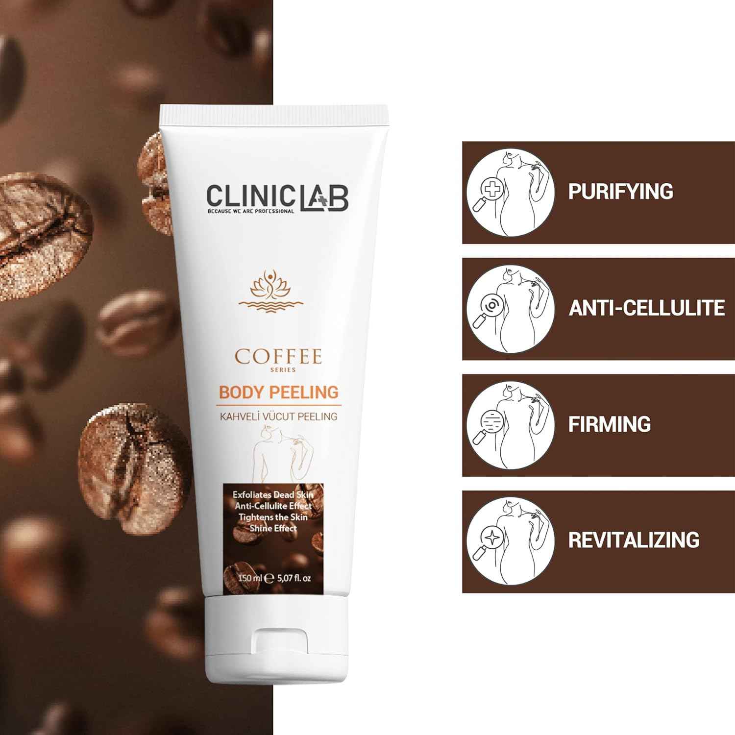 ClinicLab Body Peeling with Coffee - Dead Skin Removal Peeling Gel & Skin Care - Moisturizing Hydrating Exfoliator Foot, Face & Body (5.07fl oz)