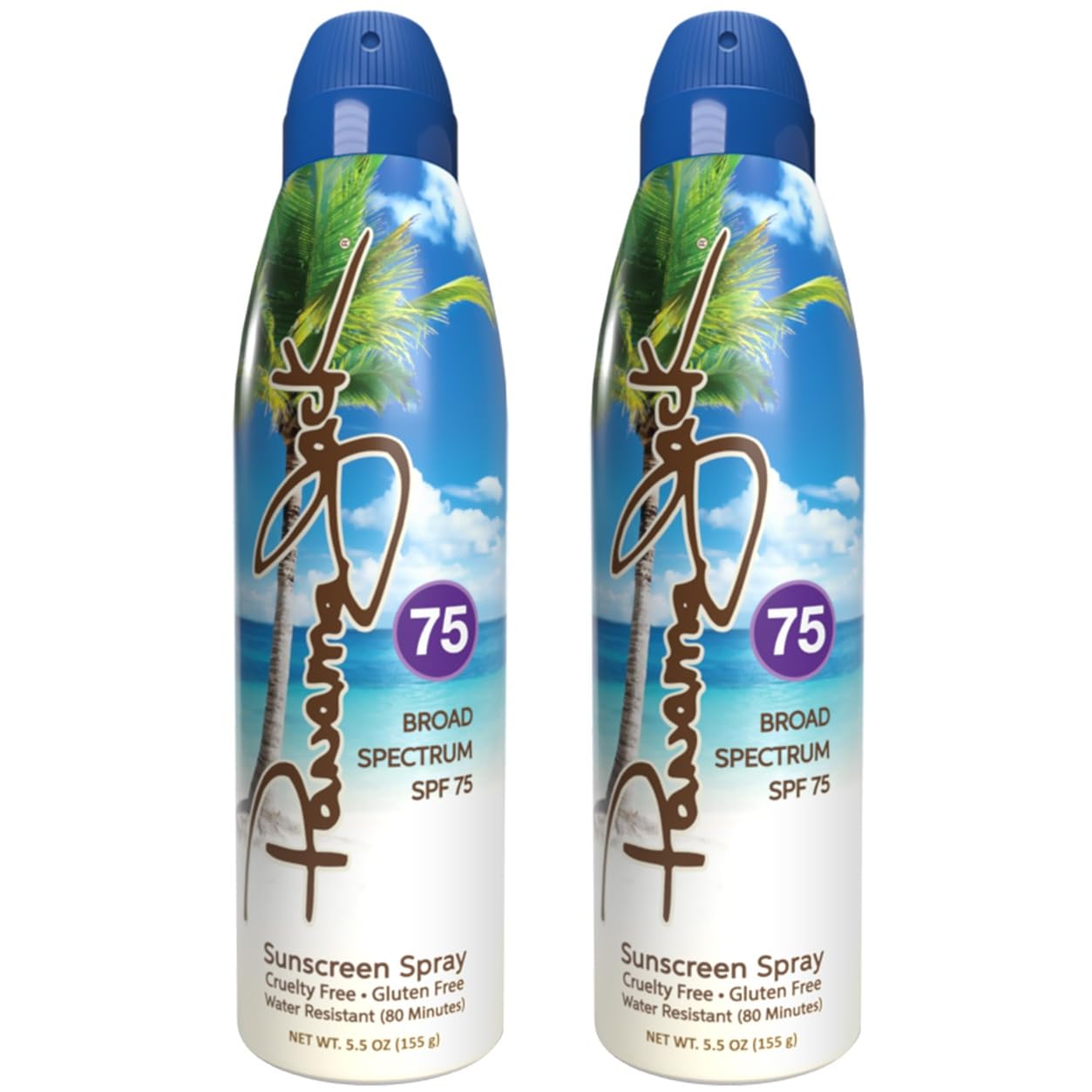Panama Jack Continuous Spray Sunscreen - SPF 75, Broad Spectrum UVA/UVB Protection, PABA, Paraben, Gluten & Cruelty Free, Water Resistant (80 Minutes), 5.5 OZ (Pack of 2)