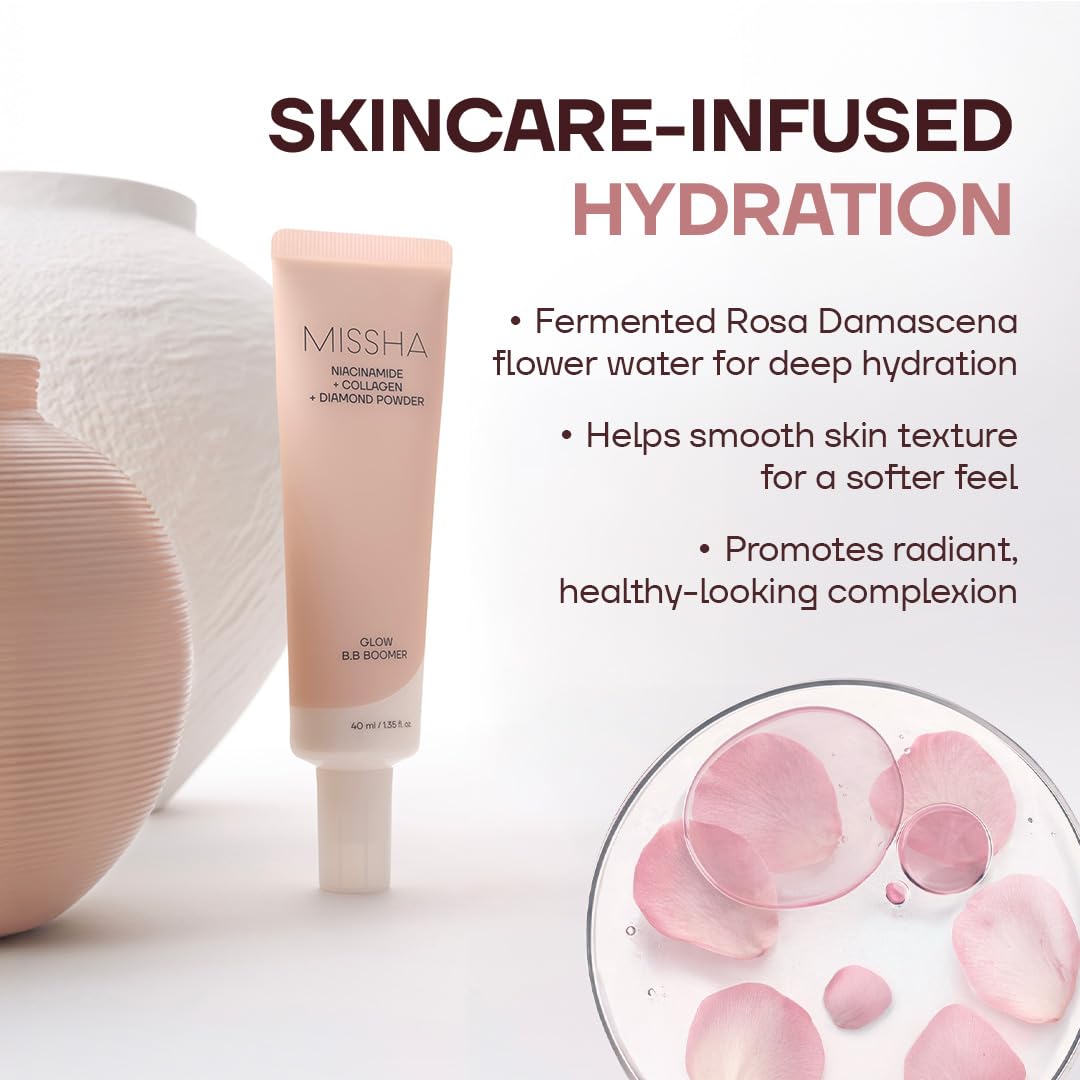 MISSHA M BB Boomer Primer for Face I Creamy-Soft, Illuminating Makeup Primer for Dewy Finish, Hydrating Radiant Cream, Moisturizing Makeup Base, Glass Skin, 1.35 Fl oz/40ml