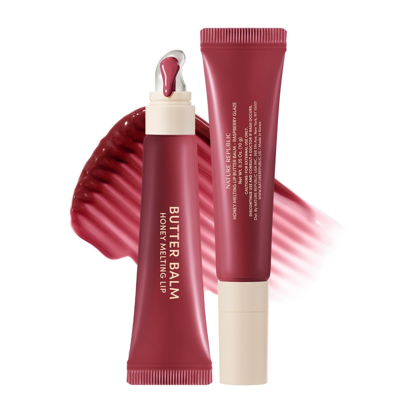 Honey Melting Lip Butter Balm - Hydrating Tinted Lip Balm with Peptides for Fuller Lips | Raspberry Glaze
