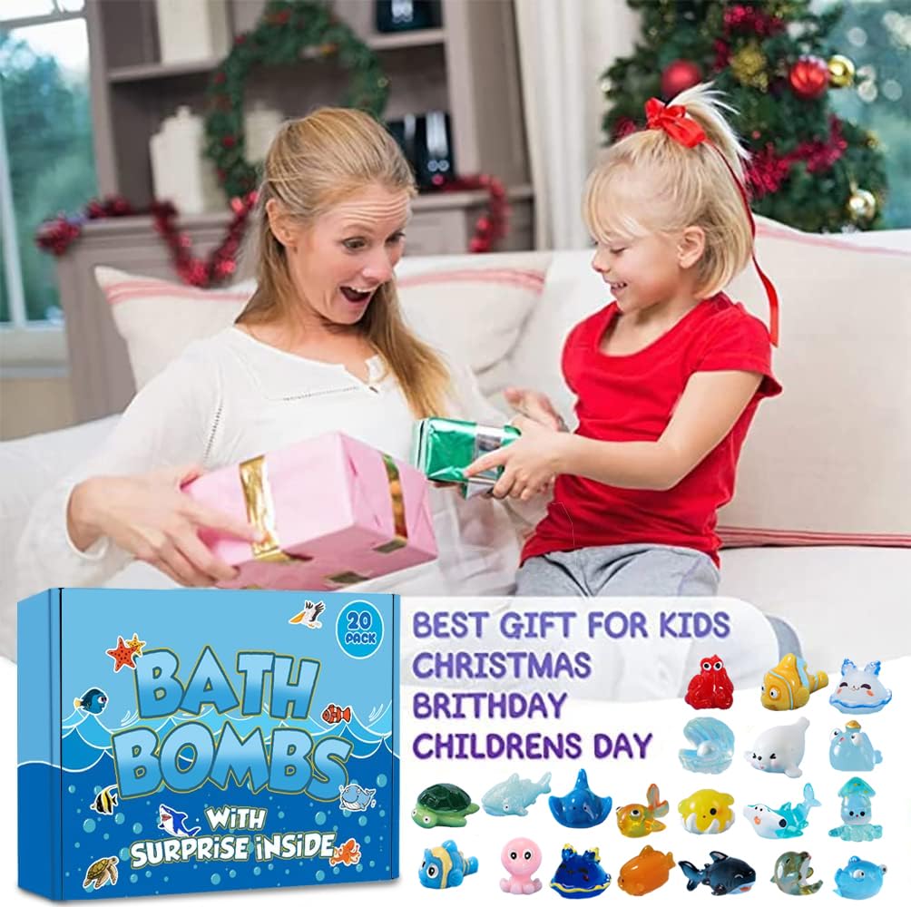 Bath Bombs for Kids - Surprise Marine Animals Inside | 20 Handmade Bubble Bath Fizzes for Birthday, Christmas & Party Favors
