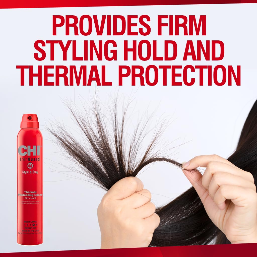 CHI 44 Iron Guard Style & Stay Firm Hold Protecting Spray, Heat Protectant & Hairspray for a Long-Lasting Hold, Sulfate & Paraben-Free, 10 Oz