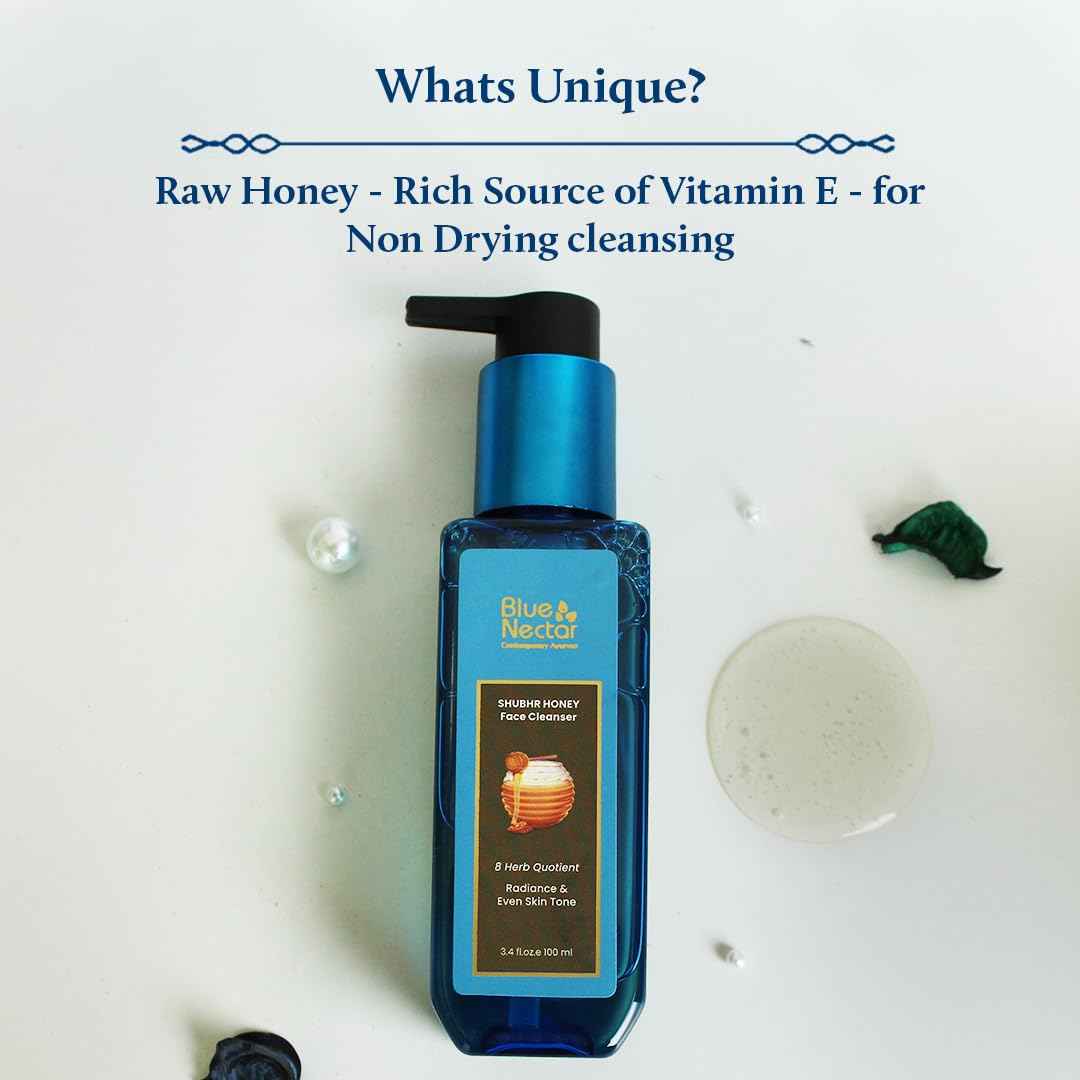 Blue Nectar Ayurvedic Honey and Aloevera Face Wash and Makeup Remover | Daily Facial Cleanser for Women and Men | All Skin Types (8 Herbs, 3.4 Fl Oz)
