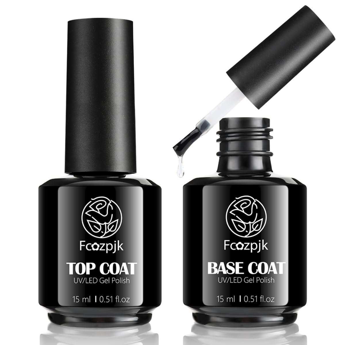 Fcozpjk Gel Top Coat, 2Pcs 15ml No Wipe Top Coat and Base Set Glossy Finish Shiny Top Nail Polish Soak Off Clear Base Gel Manicure Art Supplies