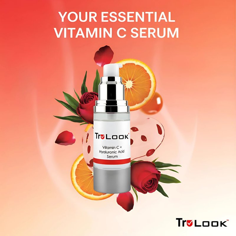 TruLook Vitamin C + hyaluronic Acid Serum for face, Anti Aging, Anti Wrinkle, Improves Dark Spots, Tone, & Fine Lines Made in USA
