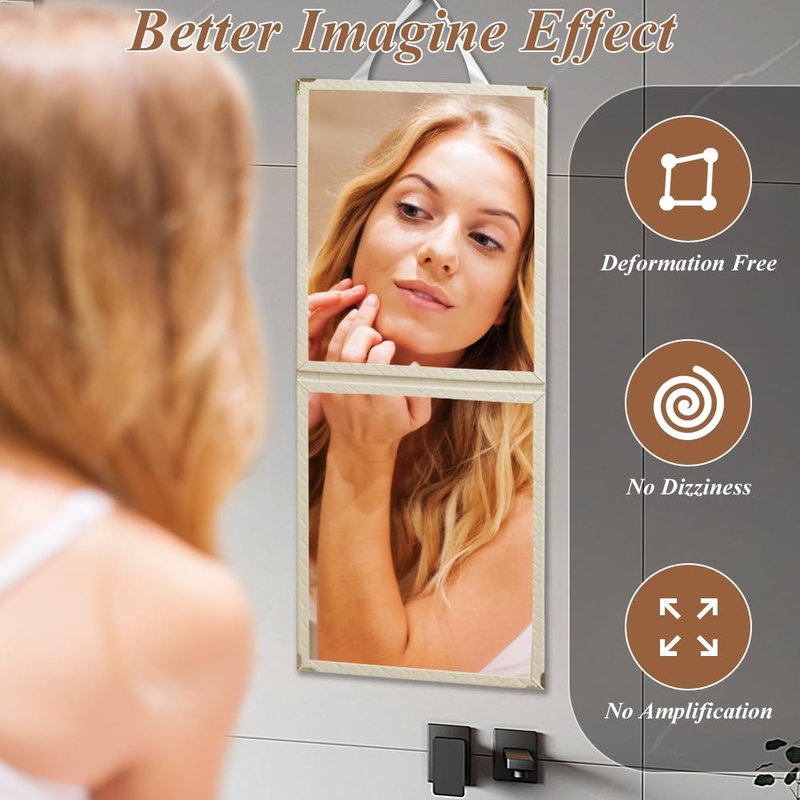 Layrslot Foldable Portable Full Length Mirror, Hanging Folding Mirror with Handle, Frameless Shatterproof Hanging for Camping, Travel, Dance, RV, Home Fitness, Gift (Black, 33x13 Inch)